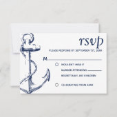 ネイビー Nautical スケッチ アンカー 子供なし RSVP 招待状 (正面)