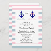 ネイビー Nautical ボウとボウタイ 性別発表 招待状 (正面/裏面)