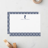 ネイビー | Seahorse Stationery パーソナライズされた Flat ノートカード (正面/裏面インサイチュ)
