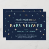 ネイビー | Twinkle Twinkle Little Star Boy Baby Shower 招待状 (正面/裏面)