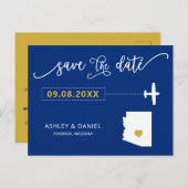 ネイビーArizona Wedding Save the Date Mapはがき ポストカード (正面/裏面)