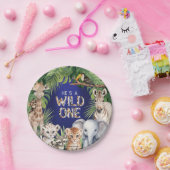 ネイビーBlUeジャングル動物が野生のスナックを持つ ペーパープレート (パーティー)