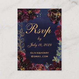 ネイビーBordeauxオンラインRSVPと詳細カード 名刺