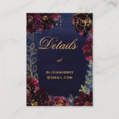 ネイビーBordeauxオンラインRSVPと詳細カード 名刺 (裏面)