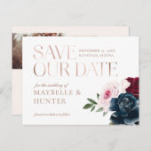 ネイビーBurgundy水彩写真救日付 案内ポストカード (正面/裏面)