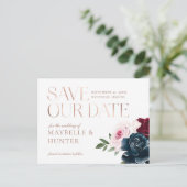 ネイビーBurgundy水彩写真救日付 案内ポストカード (スタンド正面)