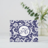 ネイビーDamask Swirlsの結婚応答カードRSVP 出欠カード (スタンド正面)