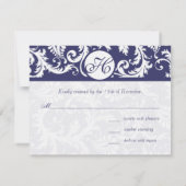 ネイビーDamask Swirlsの結婚応答カードRSVP 出欠カード (裏面)