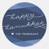 ネイビーgeoスクリプト |ハッピーハヌカー ラウンドシール (正面)