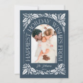 ネイビーHappiest Wishesアーチベリー3フォトコラージュ シーズンカード (正面)