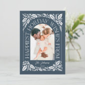 ネイビーHappiest Wishesアーチベリー3フォトコラージュ シーズンカード (スタンド正面)