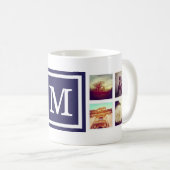 ネイビーMonogram Instagramフォトコラージュマグ コーヒーマグカップ (正面右)