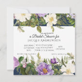 ネイビーnラベンダーアイボリーバラフローラブライダルシャワー 招待状 (正面)