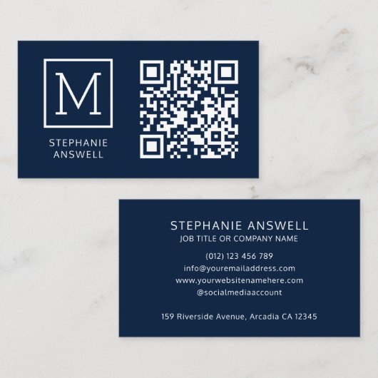 ネイビーQRコードロミニマルゴプロフェッショナル 名刺 (正面/裏面)