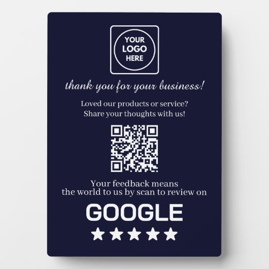 ネイビーQRコード | Google Business Reviewの表示 フォトプラーク (正面)
