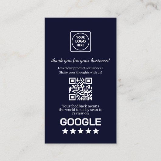 ネイビーQR | Googleレビュー カスタム サンクス リンク 名刺 (正面)