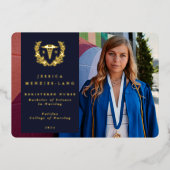 ネイビーRNカドゥセウス卒業写真発表 箔招待状 (正面)