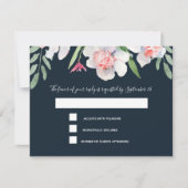 ネイビーRSVPとメニューの白い水仙 出欠カード (正面)