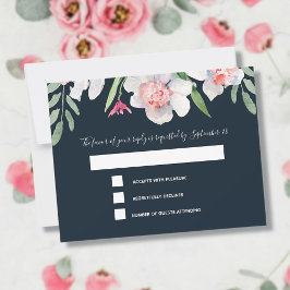 ネイビーRSVPとメニューの白い水仙 出欠カード