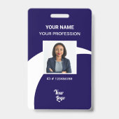 ネイビ企業のー従業員の写真IDセキュリティバッジ バッジ (正面)