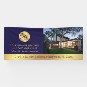 ネイビ企業のー&金ゴールドロゴ広告ビジネスフォト 横断幕 (横)