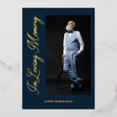 ネイビ伝統的ーエレガント実在とゴールデン写真 箔招待状 (正面)