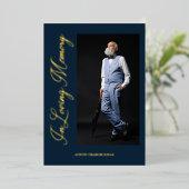 ネイビ伝統的ーエレガント実在とゴールデン写真 箔招待状 (立ち正面)