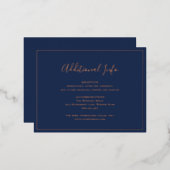 ネイビ伝統的ーブルー結婚のホイルエンクロージャカード 箔招待状ポストカード (正面/裏面)