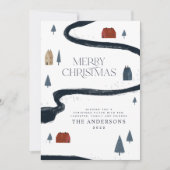 ネイビ伝統的ー素朴レッド冬季メリークリスマス シーズンカード (正面)