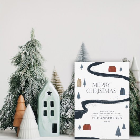 ネイビ伝統的ー素朴レッド冬季メリークリスマス シーズンカード