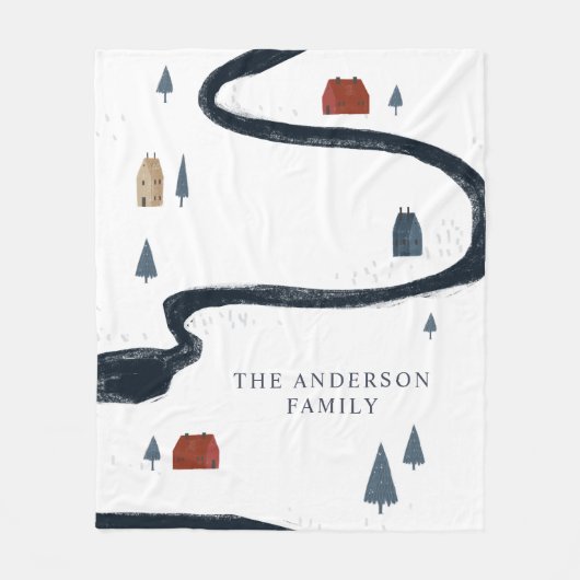 ネイビ伝統的ー素朴レッド冬季メリークリスマス フリースブランケット (正面)