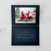 ネイビ伝統的ー素朴1写真メリークリスマスホ シーズンカード (内部)