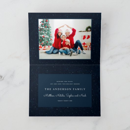 ネイビ伝統的ー素朴1写真メリークリスマスホ シーズンカード (内部)
