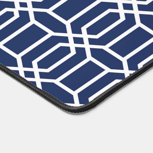 ネイビ名門私立校風のホワイトオクタゴン幾何学模様 デスクマット (コーナー)