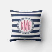 ネイビ名門私立校風のーとホワイトストライプピンクモノグラム クッション (裏面)