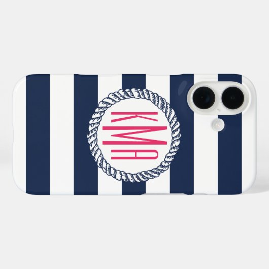 ネイビ名門私立校風のーとホワイトストライプピンクモノグラム Case-Mate iPhoneケース (裏面 (横))