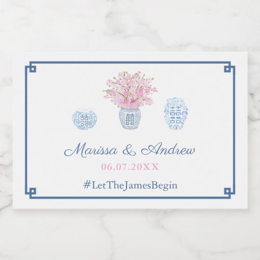 ネイビ名門私立校風のーブルーとピ結婚ンクの歓迎または支持 スパークリングワインラベル (シングルラベル)