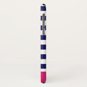 ネイビ名門私立校風のーブルーストライプ&ホットピンクモノグラム Case-Mate iPhoneケース (裏面/左)