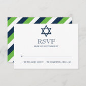 ネイビ名門私立校風のーブルーバー(ユダヤ教の)バル・ミツバーRSVPカード 出欠カード (正面/裏面)