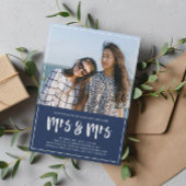 ネイビ名門私立校風のーブルー夫人のBrush Script結婚の 招待状