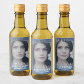 ネイビ感謝していーブルーグリッター写真グラデーション誕生日 ワインラベル (ボトル)