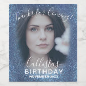 ネイビ感謝していーブルーグリッター写真グラデーション誕生日 ワインラベル (シングルラベル)