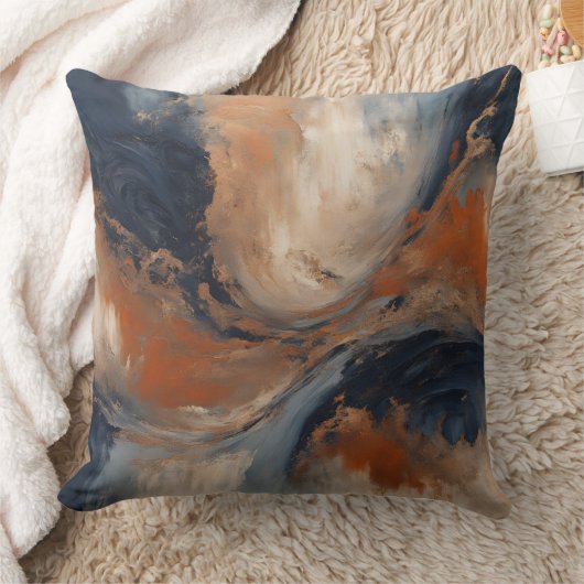 ネイビ渦巻形のーブルオレンジライトブルーマーブル クッション (ブランケット)