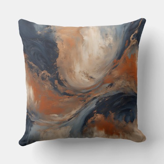 ネイビ渦巻形のーブルオレンジライトブルーマーブル クッション (裏面)