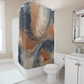 ネイビ渦巻形のーブルオレンジライトブルーマーブル シャワーカーテン (インサイチュ)