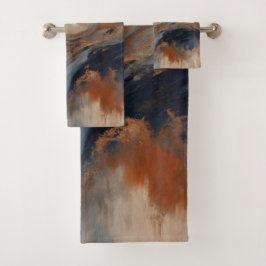 ネイビ渦巻形のーブルオレンジライトブルーマーブル バスタオルセット