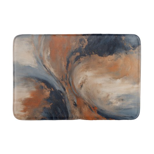 ネイビ渦巻形のーブルオレンジライトブルーマーブル バスマット (正面)