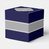 ネイビ無地のーブルー、ダークグレーリボン名モノグラム フェイバーボックス (裏面サイド)