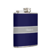 ネイビ無地のーブルー、ダークグレーリボン名モノグラム フラスク (右)