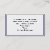 ネイビ無地のーブルー、ダークグレーリボン名モノグラム 名刺 (裏面)